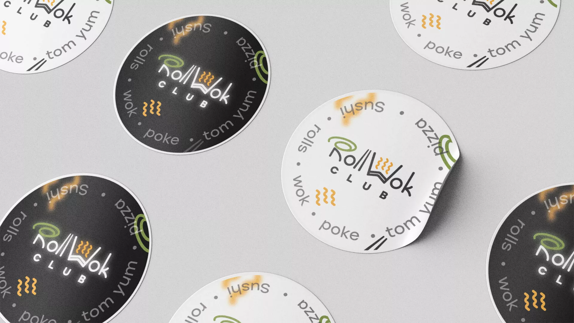 Разработка наклеек для суши-бара «Roll Wok Club» в Межгорье